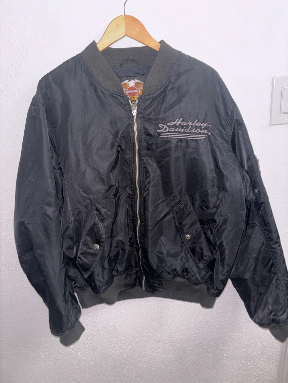 Harley-Davidson Black Satin Zip-Front Bomber